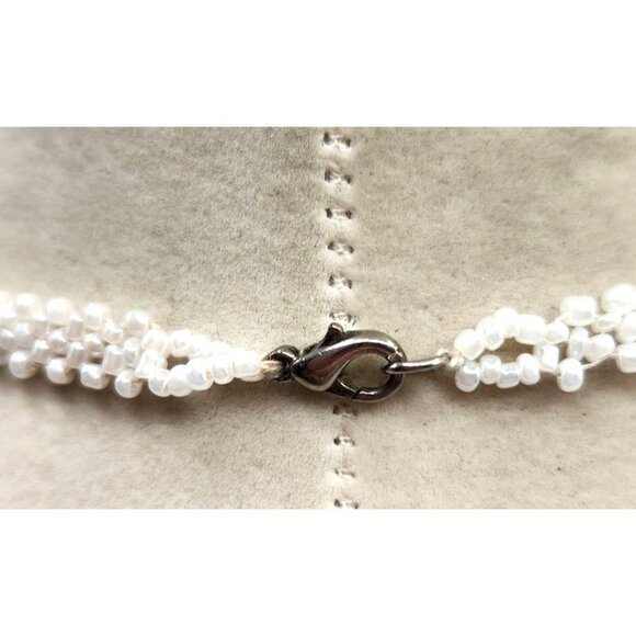 Hand Woven White Beaded Leaf Necklace With Gold Bead Trim - Unusual - Picture 3 of 5